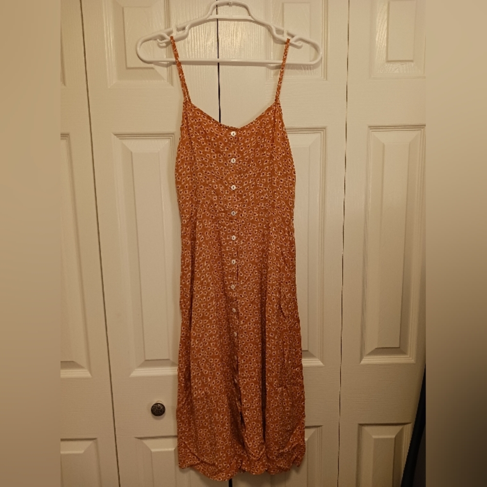 Orange Floral Midi Dress